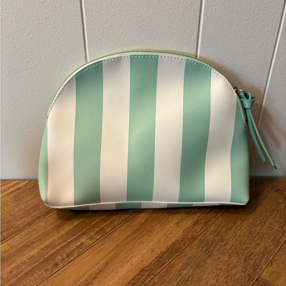Elizabeth Arden Mint Green and White Striped Cosmetic Bag